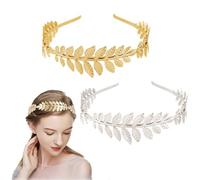 2PCS Roman Leaf Crown, Goddess Tiara Leaf Headband Leaf Wreath, Girls Greek Gold Leaf Headband Headband Bridal Headband Laurel Leaf Headpiece Boho Headwear Headband Hair Band