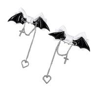 2PCS Romance Punk Hair Clip Styling Accessory with Bat Wing Design and Heart Shape Crossed for Halloween Party Decorative Clip