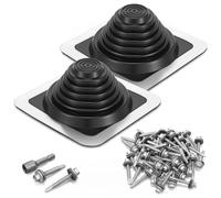 2PCS Roof Vent Cap Kit with Rubber Boots for Pipe Od 1/4" to 5-3/4", Square Base Flashing for Corrugated Metal Roofs, 30 Screws & 1 Hex Socket Included, EPDM & Carbon Steel