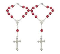 2PCS Rosary for Rearview Mirror, Red Rosary Pendant Car Interior Rear View Mirror Charm Auto Decor, Medal and Cross Personalized Hanging Accessories for Women Men