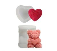 2Pcs Rose Bear Silicone Forms - 3D Heart Teddy Bear Wax Casting Tool, DIY Candle Making Resin Art for Valentine's Day, Chocolate Soap Decoration Gifts