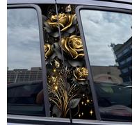 2PCS Rose Flower Vinyl Car Stickers Waterproof B-Pillar Sticker Sun Protection Scratch Personalized Creative Car Door Pillar Sticker Auto Accessory (Black)