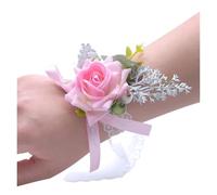2PCS Rose Flowers Bracelet Bridesmaid Wrist Corsage Bride Accessories Silk Girl Wedding Supplies(Pink)