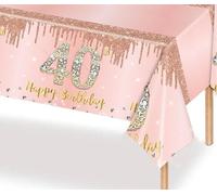 2Pcs Rose Gold Happy 40th Birthday Party TableCloth,137*274cm Plastic Rose and Gold 40th Table Cloth for Her Girl Women Birthday Table Decorations Disposable Party Tablecovers for Birthday Party