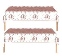 2Pcs Rose Gold Happy 40th Birthday Party TableCloth,137*274cm Plastic Rosegold 40th Table Cloth for Her Girl Women Birthday Table Decorations Disposable Party Tablecovers for 40th Birthday Party