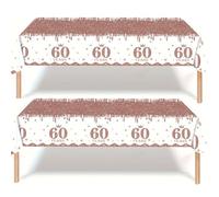2Pcs Rose Gold Happy 60th Birthday Party TableCloth,137*274cm Plastic Rosegold 60th Table Cloth for Her Girl Women Birthday Table Decorations Disposable Party Tablecovers for 60th Birthday Party