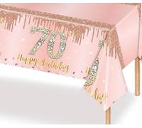 2Pcs Rose Gold Happy 70th Birthday Party TableCloth,137*274cm Plastic Rose and Gold 70th Table Cloth for Her Girl Women Birthday Table Decorations Disposable Party Tablecovers for Birthday Party