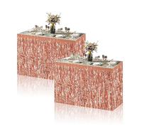 2pcs Rose Gold Party Table Skirt Grass Table Skirt,Rose Gold Metallic Tinsel Foil Fringe Table Skirts Rose Gold Table Decorations for Birthday Wedding Engagement Bridal Shower Bachelorette Party Décor