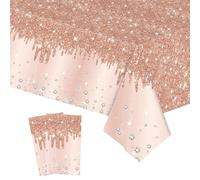 2pcs Rose Gold Shiny Glitter Diamond Table Cloth Party Plastic Tablecloths,137*274cm Large Sequin Printed TableCloth Dinner Tablecover for Girls Adults Birthday,Wedding Xmas Rose Gold Party Decoration