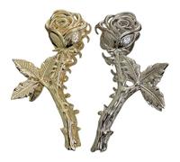 2pcs Rose Hair Claw Clips Medium Alloy Flower Clip for Women | Oversized Hair Clip, Non-slip Securing Loose Hair, Chic Elegant Rose Design, Golden Silver Options