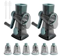 2Pcs Rotary Cheese Grater with Handle Efficient Cheese Shredder Slicer with 6 Changeable Blades Manual Rotary Cutter Non Slip for Potato Zucchini