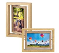2Pcs Rotating Floating Photo Frame, 360° Spinning Wooden Reversible Photo Frame, 4x6 photo frames Anniversary Photo for Girlfriend Boyfriend, Romantic Gifts for Her for Fiance Meaningful