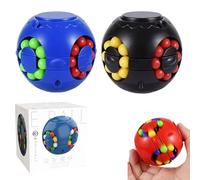 2PCS Rotating Magic Cube with Balls - Fidget Puzzle Toy, Magical Bean Puzzle Toy, Magic Cube and Fidget Spinner, 3D Ball Anti Stress Ball, Educational Fidget Puzzle Cube for Kids Adults