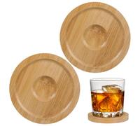 2Pcs Rotating Whiskey Glass Bamboo Coasters, Round Cup Bases Table Coasters