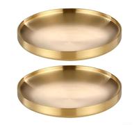 2Pcs Round Barbecue Plate Set for Steak Preparation Roasting Bone Plates and Chilled Serving of Appetizers Sushi Fruit and Cheese Boards (gold19CM)