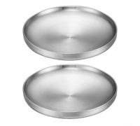 2Pcs Round Barbecue Plates Stainless Steel Serving Platters Heat Resistant Steak Bone Cold Tray for BBQ Outdoor Cooking Gold Silver 17cm 19cm(gold17CM)