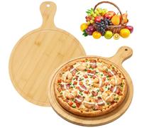 2Pcs Round Charcuterie Boards,Bamboo Pizza Cutting Board with Handle,Kitchen Cheese Board Serving Tray Large Bamboo Chopping Boards for Cheese,Meat,Bread,Dessert,Fruit