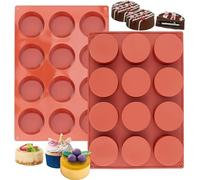 2PCS Round Cylinder Silicone Moulds - 12-Cavity Baking Mould for Cheesecakes, Chocolate Cookies, Bath Bombs & Cake Pops, Non-Stick Dessert Maker (Food Grade, Dishwasher Safe) (Brick RED)
