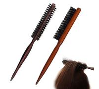 2Pcs Round Hair Brush and Slick Back Hair Brush, Boar Bristle Hair Brush Curl Brush Slick Back Brush Boar Bristle Brush Sleek Hair Brush Cylindrical Comb Beard Brush Round Brush Wood