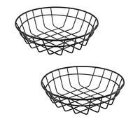 2Pcs Round Iron Chip Basket - Black Metal Food Serving Basket for French Fries, Snacks, Desserts, Fruit Storage - Ideal for Kitchen, Cafe, Restaurant Use