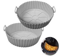 2PCS Round Silicone Air Fryer Liner for 3.8-5L, Ninja AF100UK & T17021 Silicone Liners,Reusable Air Fryer Accessories Food Grade Liner,Compatible with Ninja, Tower, COSORI, Tefal, Aigostar (Grey)