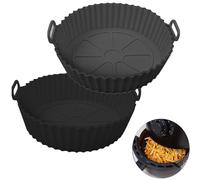 2PCS Round Silicone Air Fryer Liner for 3.8-5L, Ninja AF100UK & T17021 Silicone Liners,Reusable Air Fryer Accessories Food Grade Liner,Compatible with Ninja, Tower, COSORI, Tefal, Aigostar (Black)