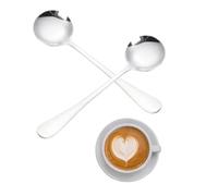 2Pcs Round Soup Spoons, Korean Spoon Stainless Steel Round Head Metal Dinner Table Spoon Wide Tablespoons for Dessert Coffee(Silver)