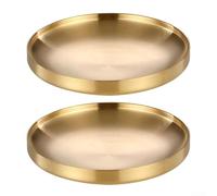 2Pcs Round Stainless Steel Serving Platters, Heat Resistant Steak Presentation Plates for BBQ, Cold Tray for Appetizers Desserts Sushi, Gold Silver 17cm 19cm(gold19CM)