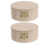 2pcs round Wooden Jewelry Box with Lid, Small Trinket Box for Rings and Mini Goods, DIY Unpainted Wood Craft Storage Container for Drawer or Closet