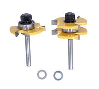 2Pcs Router Bit Set, T Type 3 Teeth Milling Cutter, Alloy Head Woodworking Tool Kit with Carbon Steel Body, for Cabinet Door Frame, Floor and Table Edging, Includes 2 Washers and S (1/4 Inch)