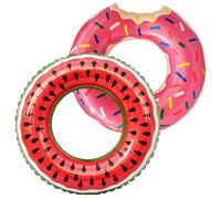 2Pcs Rubber Ring, Swimming Pool Floats Set of Two, Watermelon and Donut Design Inflatable Rings, Pool Party Accessories for Summer Water Play