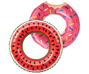 2Pcs Rubber Ring, Swimming Pool Floats Set of Two, Watermelon and Donut Design Inflatable Rings, Pool Party Accessories for Summer Water Play
