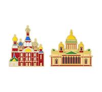 2Pcs Russian Landmark Pins St. Basil's Cathedral St. Isaac's Cathedral Vintage Castle Brooch Travel Souvenir Backpack Decoration