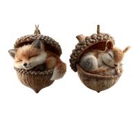 2PCS Rustic Pine Cone Christmas Ornaments - Bird/foxes/owl/squirrel/rabbit/hedgehog Decor, 2D Flat Acrylic Animal Christmas Decorations, Hanging Ornament For Tree Bags Keys Phone Car Rearview Mirror