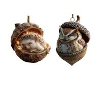 2PCS Rustic Pine Cone Christmas Ornaments - Bird/foxes/owl/squirrel/rabbit/hedgehog Decor, 2D Flat Acrylic Animal Christmas Decorations, Hanging Ornament For Tree Bags Keys Phone Car Rearview Mirror