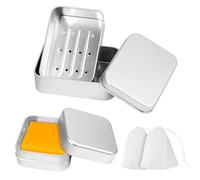 2Pcs Rustproof Aluminum Soap Box, Rectangular Metal Soap Storage Case, Portable Soap Holder with Lid Drip Tray Foaming Bag, Travel Leakproof Silver Soap Bar Tin for Bathroom Traveling Camping
