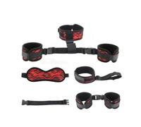 2Pcs S&M Bed Bondage Couple Handcuffs BDSM Bondage Kits Erotic Toy Restraint Set Sex Toys for Women Couple Binding Whip Anal Plug Handcuffs Adult Game Red One Size
