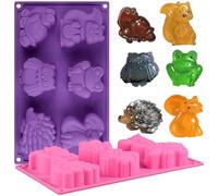 2Pcs Safari Animal Cake Pan Forest Woodland Animal Silicone Baking Mold Wild Zoo Frog Fox Turtle Hedgehog Owl Squirrel Chocolate Candy Jello Soap Crayon Melt Mould Ice Cube Tray