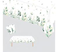 2Pcs Sage Green Party Tablecloth Decorations,137*274cm Baby Shower Table Cloth Eucalyptus Leaf Plastic Table Cloth for Birthday Baby Shower Bridal Shower Wedding Engagement Baptism Party Supplies