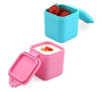 2pcs Salad Dressing Containers to Go Compatible with OmieBox, 4oz Silicone Dips Containers for Most Bento Lunch Box, Dipping Sauce Condiment Cups with Lids for Kids School Picnic Travel (Pink, Cyan)