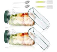 2PCS Salad Pod Container ,800ML Salad Jar with Side Opening,Reusable Plastic Salads Pod with Leak Proof Sauce Dressing Case ,Fork Spoon & Cleaning Brush,Dishwasher Safe for Camping Travel Picnic(2PCS)
