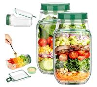 2Pcs Salad Pod Jar, Portable Salad Container with Leakproof Dressing Cup, Vertical Layering Design, Side-Open Salads Box with Lid, Fresh Salads Jar for Meal Prep, Work Lunch, Picnic & Travel