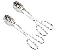 2pcs Salad Tongs for Serving, 26cm/10in Thickened Stainless Steel Heavy Duty Kitchen Scissor Tongs for Cooking Catering Buffet BBQ Baking Food Pastry Sandwich Bread & Dessert (Silver)