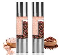 2Pcs Salt and Pepper Grinder, 2 in 1 Pepper Mill with Two-Head, 304 Stainlesssalt and Pepper Mill,Refillable Adjustable Coarse and Fine Pepper Grinder, Fits in Home, Kitchen