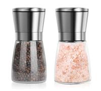 2Pcs Salt and Pepper Grinder Mill Set, Salt and Pepper Shakers, Brushed Stainless Steel Glass Body, Adjustable Coarseness Spice Mill Set