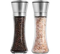 2PCS Salt and Pepper Grinder - Premium Stainless Steel Mill with Adjustable Coarseness - Glass Body with Ceramic Grinder