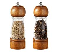 2Pcs Salt and Pepper Grinder Set 8 Inch Manual Wooden Pepper Mills Shaker with Adjustable Ceramic Core Refillable Oak Wood Spice Grinder Mill with Acrylic Window for Home Kitchen Dining Table BBQ