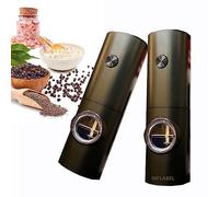 2PCS Salt and Pepper Grinder Set, Electric Grinder, Adjustable Coarseness - Easy to Use and Fill, Battery Operated, Black