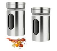 2Pcs Salt and Pepper Shakers Set, Adjustable Pour Holes Salt Shaker, Stainless Steel Spice Dispenser for Kitchen Dining Camping