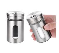 2Pcs Salt and Pepper Shakers Set with Adjustable Pour Holes Salt Shaker with Stainless Steel Lid Stainless Steel Spice Dispenser Ideal for Pink Himalayan, Table Salt, Black and White Pepper (2.4 oz)